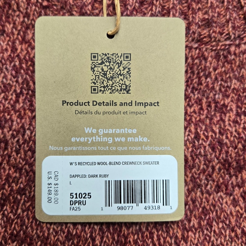Patagonia Womens Large Recycled Wool-Blend Crewneck Sweater Dark Ruby Red Luxury - Picture 6 of 9